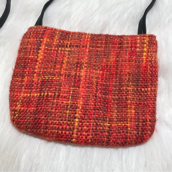 Vintage Calypso woven mini crossbody purse bag orange knit with leather strap - Picture 2 of 10